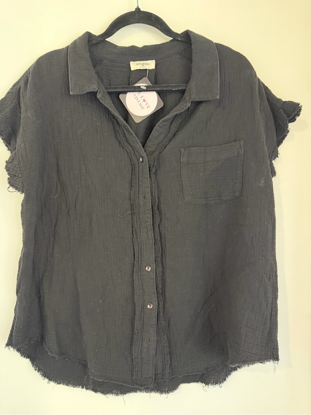 Umgee Black Short-Sleeve Button-Down Shirt with Chest Pocket